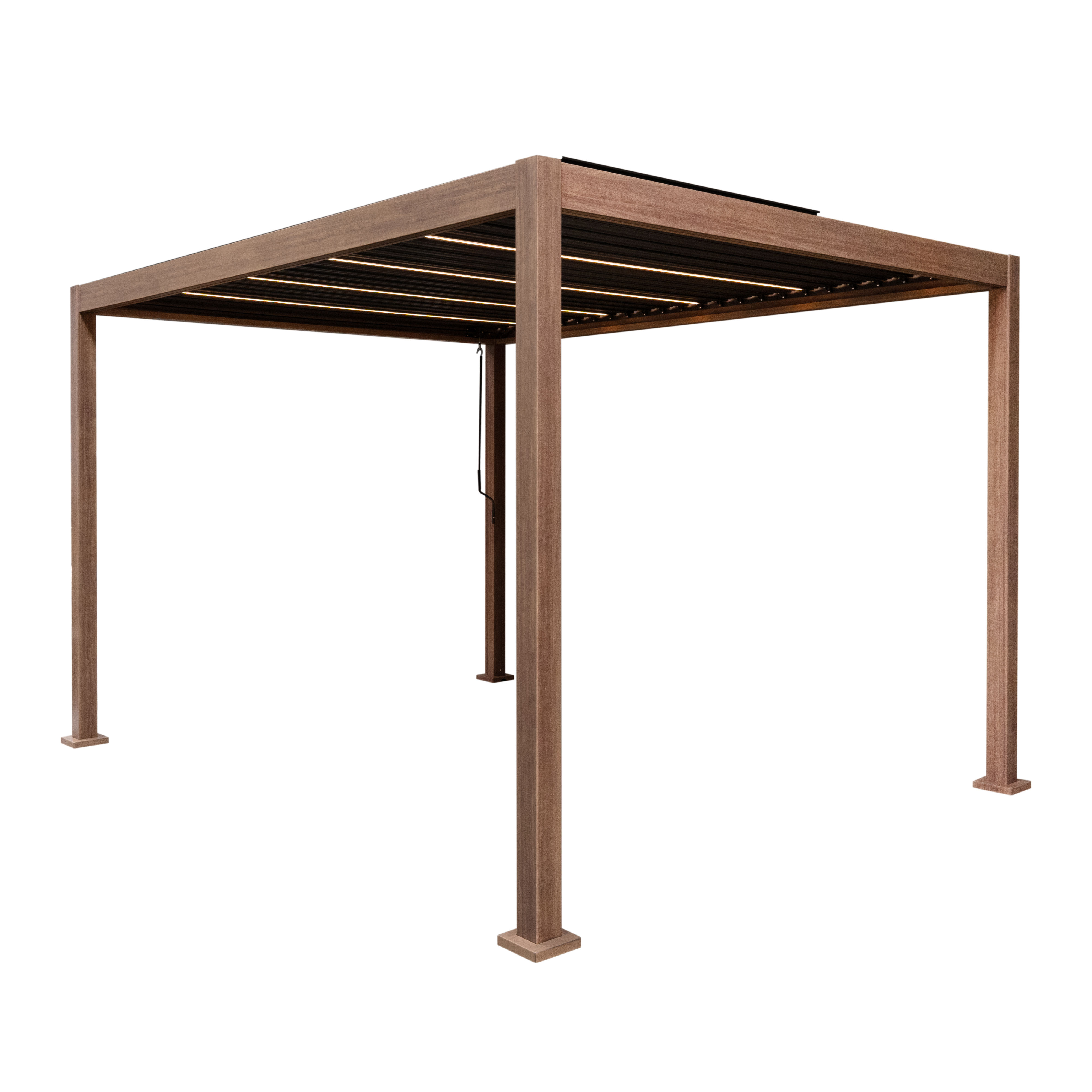 Πέργκολα Αλουμινίου με Εφέ Ξύλου και Φώτα LED