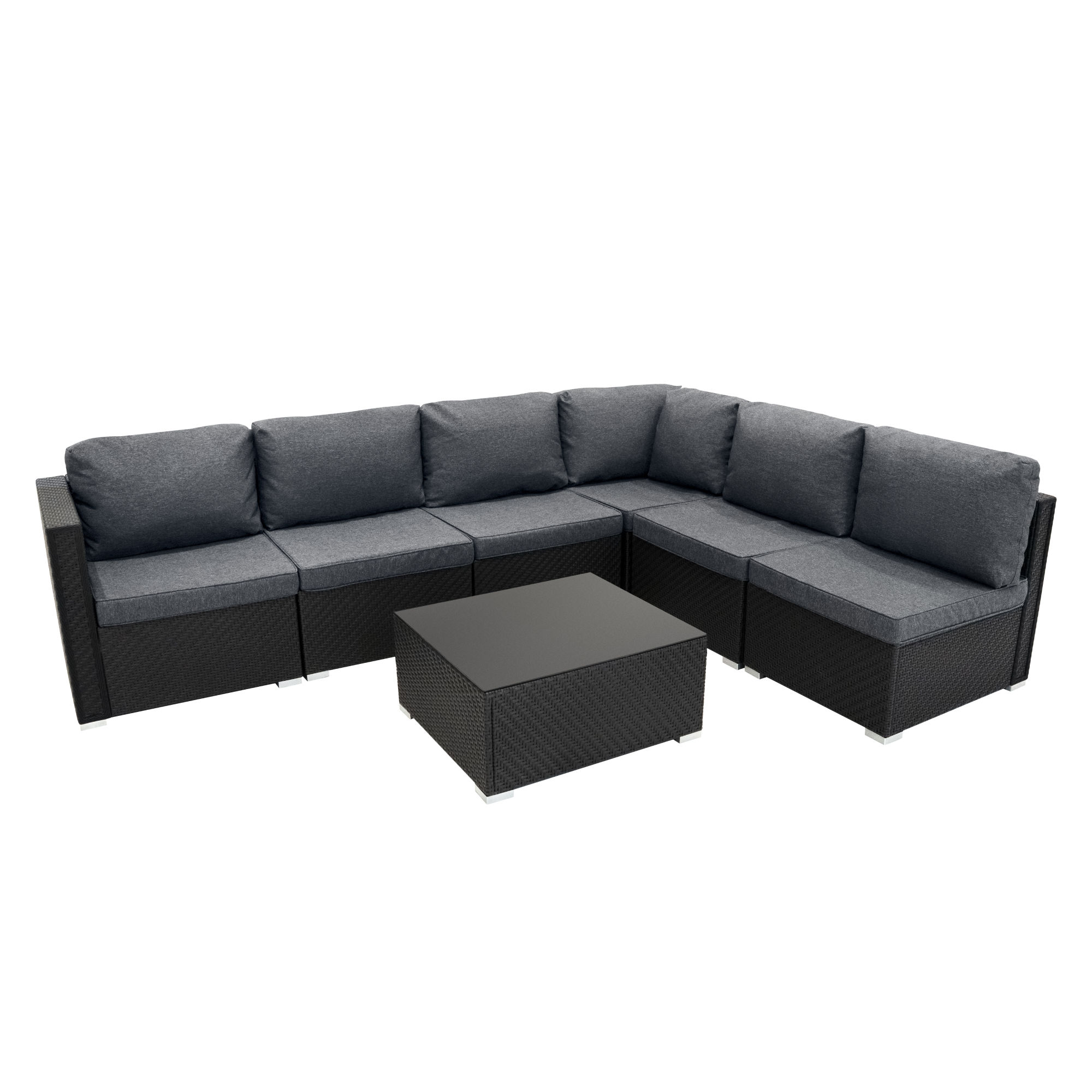Conjunto de Mobiliário Modular de Rattan 7 Peças