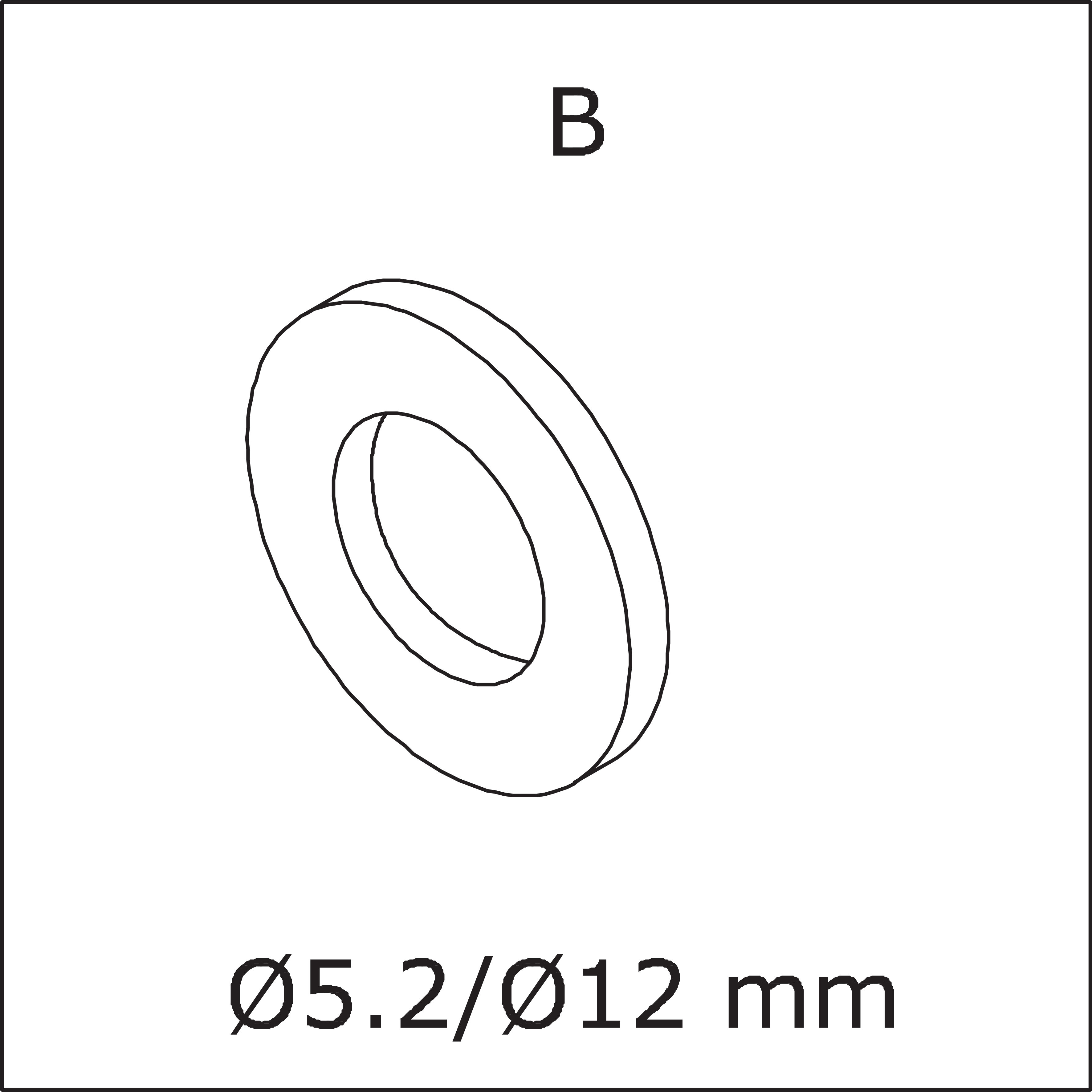B) Ø5,2/Ø12 mm (innerdiameter/ytterdiameter) komponentenhet.