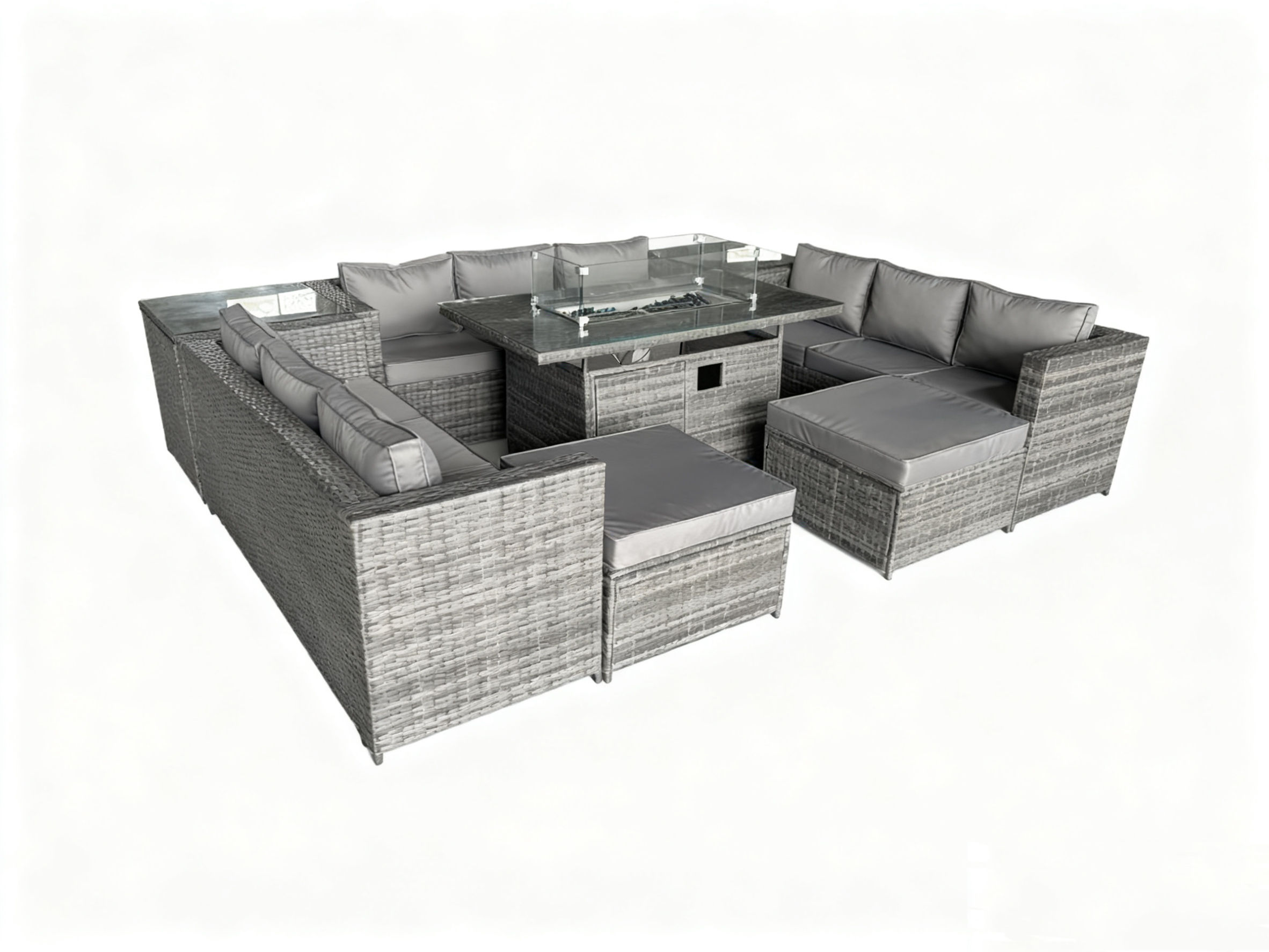 11-sæders Rattan Møbelsæt med Ildsted