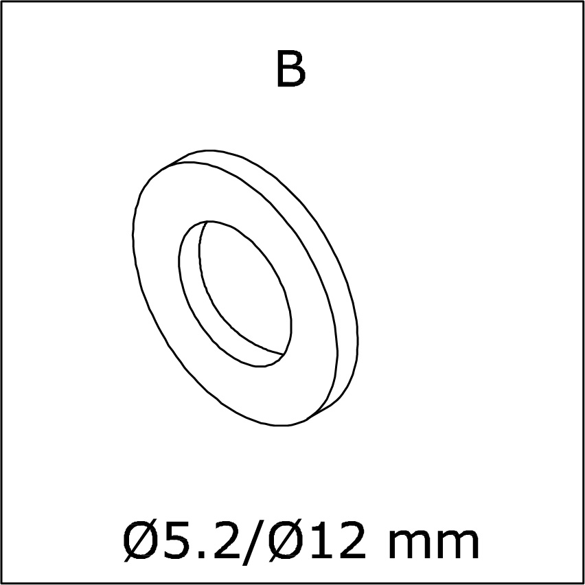B) Ø5,2/Ø12 mm (diameter) komponenter (component) för specifika mått, troligen en bricka eller distanshållare (washer or spacer)