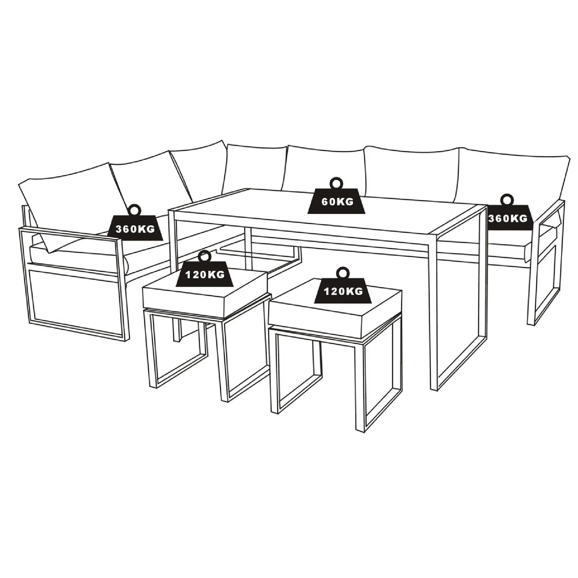 Aluminium 5pcs Corner Sofa Set